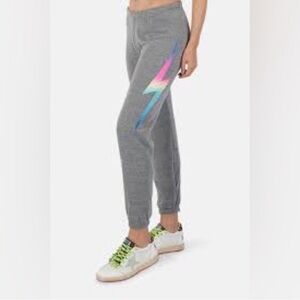 Aviator Nation Gray Track Pants with Multicolor Lightning Bolt